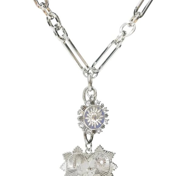 Sun Heart Pendant Choker Necklace for Women18K Gold Plated Multi Pendants Chunk